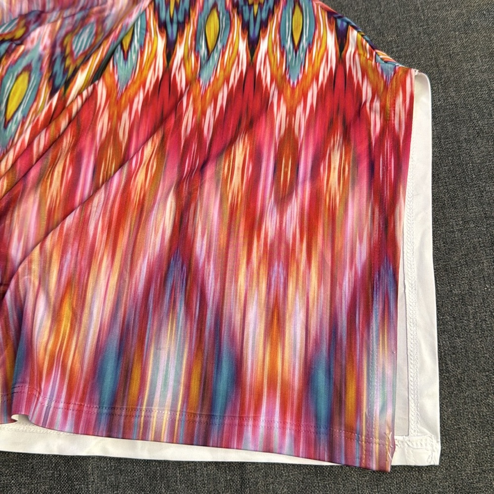 ONE WORLD STARAC Maxi Dress BOHO Crochet Lace Colorful Rainbow Abstract Print M - Picture 7 of 12